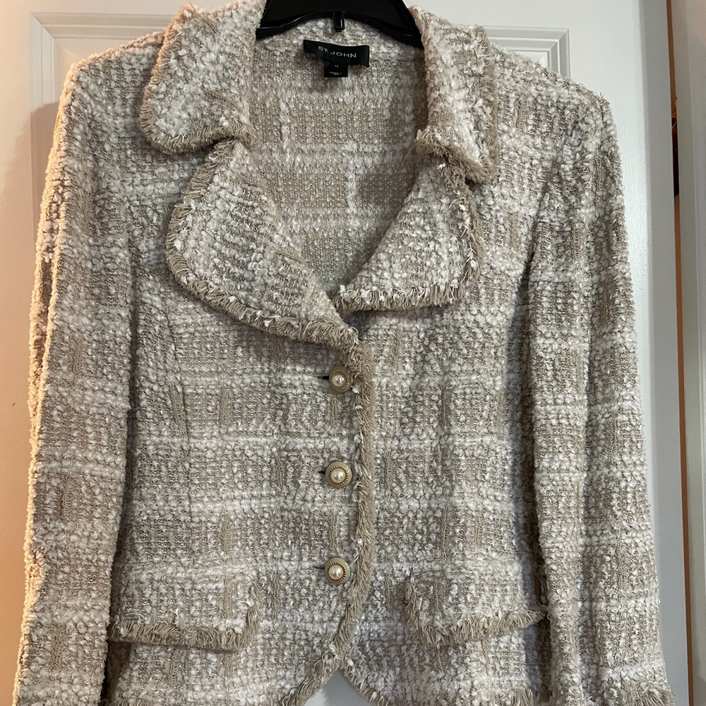 St John cream and white knit jacket size 14